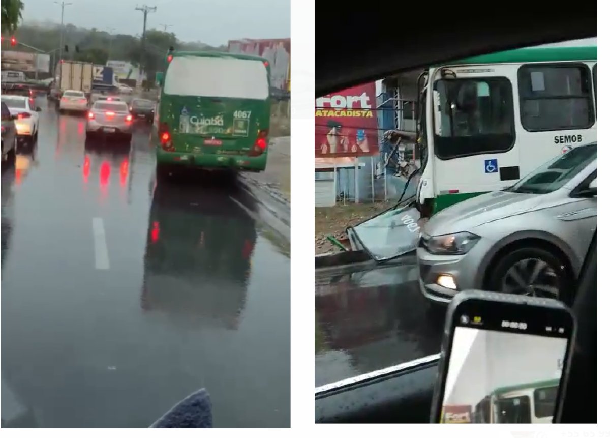 Pista Molhada Nibus Bate E Derruba Poste Na Fernando Corr A Em