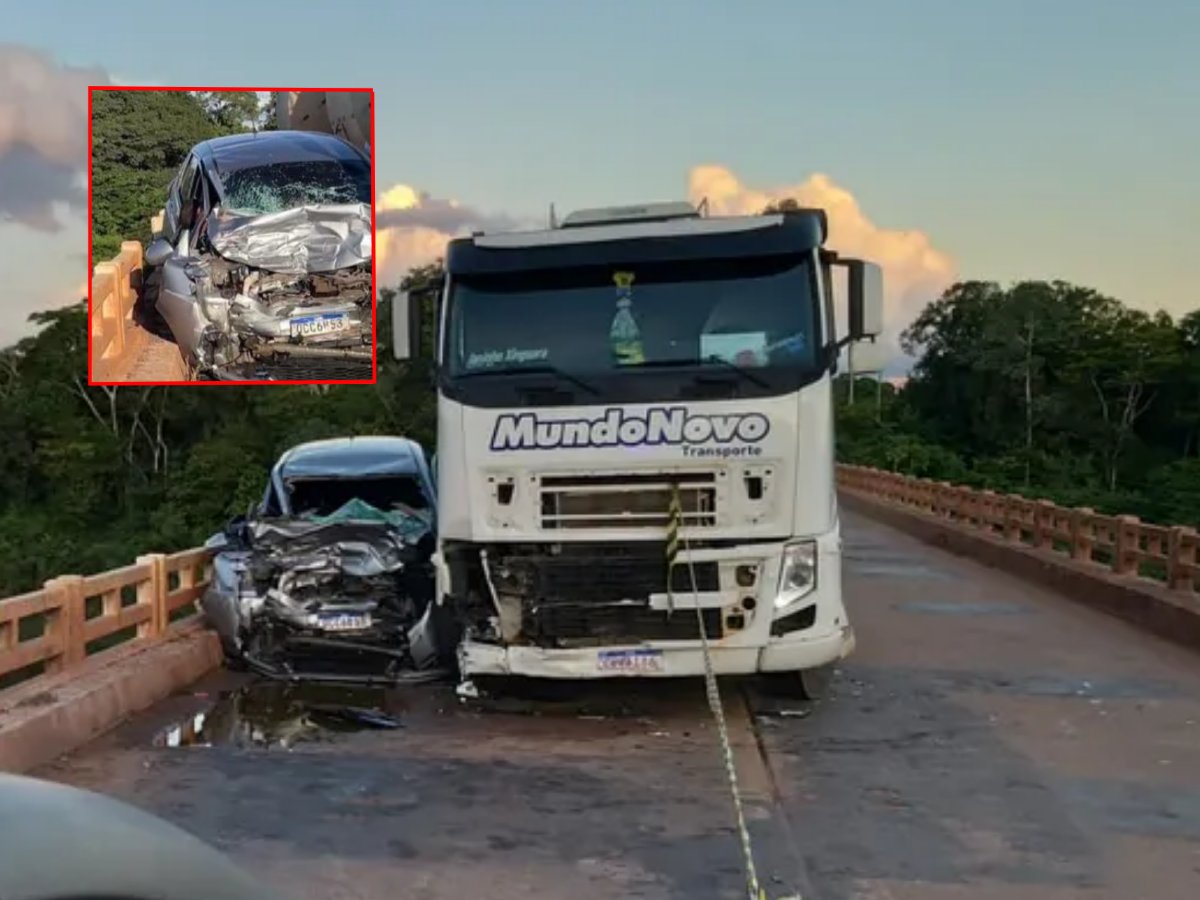 Mulher morre em acidente entre carreta e carro na ponte do Rio Cuiabá