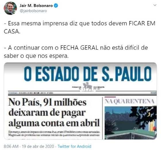 Tweet Bolsonaro