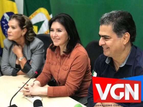 Pré-candidata à Presidência da República, a senadora Simone Tebet (MDB) em visita institucional ao prefeito de Cuiabá, Emanuel Pinheiro (MDB)