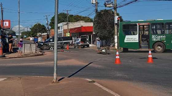 Acidente; moto; ônibus; Cuiabá; Pascoal Ramos; morte; motociclista; VGN 