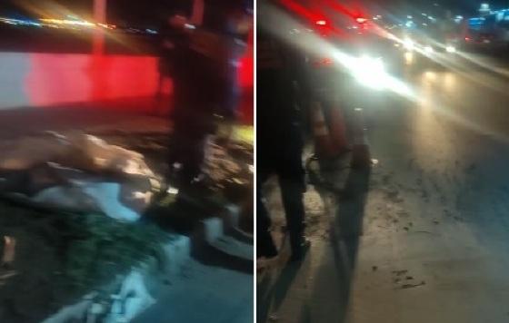 Caminhão derruba bags de cascalho em avenida de VG.