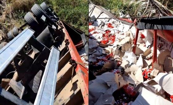 Carreta carregada de cerveja  tomba na Serra de São Vicente