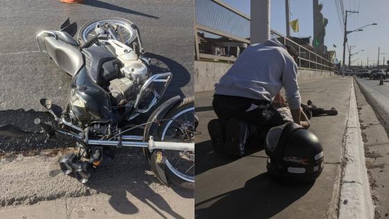 Com o impacto o motociclista fraturou a perna direita.