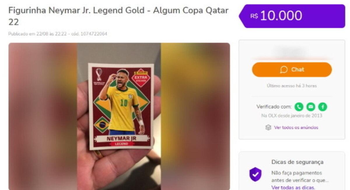 Figurinha de Neymar é vendida por R$ 10 mil em site