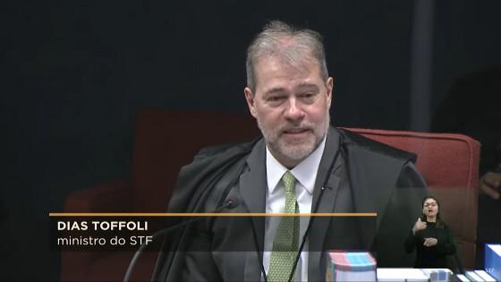 Ministro Dias Toffoli durante sessão da 1ª turma do STF. (Print)