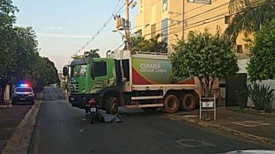 Jovem morre em acidente envolvendo caminhão de lixo da Prefeitura de Cuiabá.
