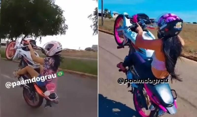 Rainha do grau, má influencer de MT pilota sem CNH, empina moto