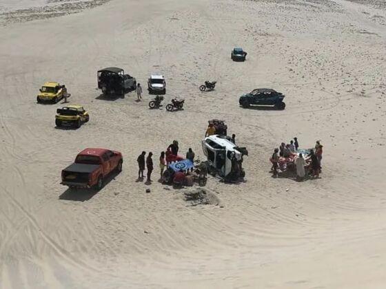 Turista de MT morre e 6 pessoas ficam feridas após acidente com carro em duna de Camocim, no Ceará