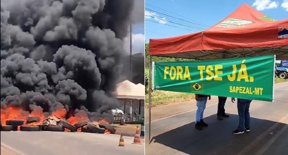 Bolsonaristas bloquearam a pista com pneus queimados.