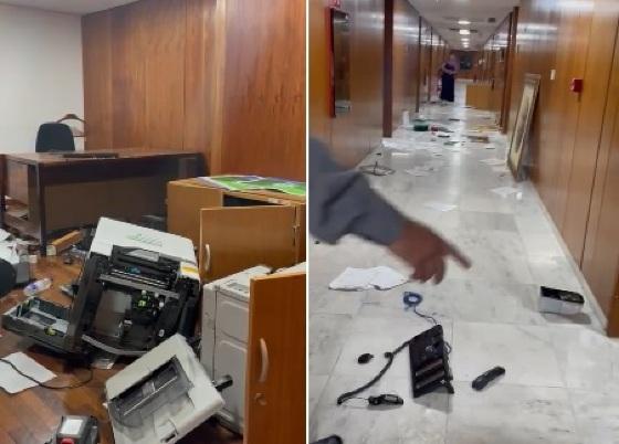 Paulo Pimenta mostra cenas de destruição nas salas do Palácio.