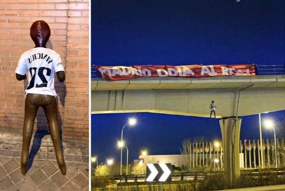 Além do boneco negro simulando o enforcamento do jogador, havia uma faixa vermelha com a inscrição "Madrid odeia o Real".