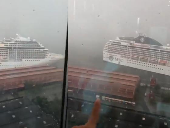 Navio se desprende de porto durante fortes chuvas no Rio de Janeiro