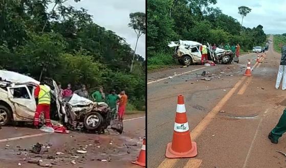 Gestante e idosa morrem em acidente entre caminhonete e carro.