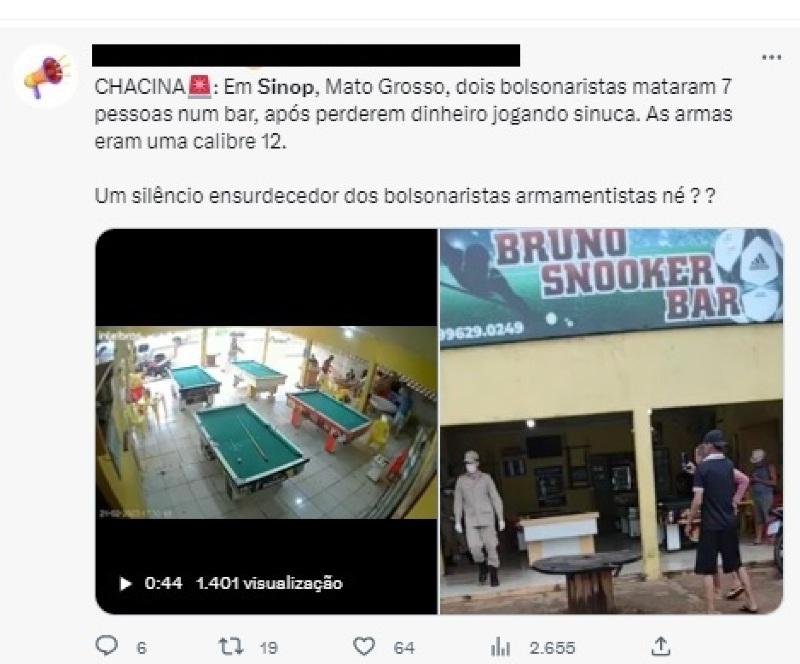 Dupla mata 7 pessoas em bar no Mato Grosso após jogo de sinuca