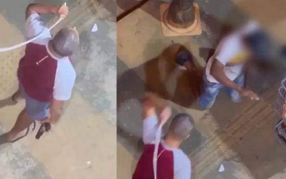 Policial militar é filmado dando chibatadas em homem ajoelhado, em Goiânia, Goiás.