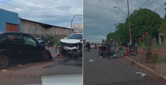 Mulher tem fratura exposta na perna ao se envolver em acidente de trânsito em Cuiabá