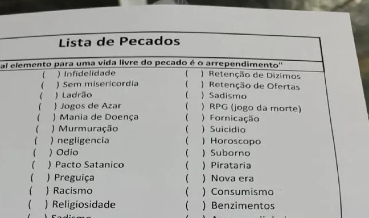 Igreja entrega 'lista de pecados' a fiéis que vão de horóscopo a jogos de  RPG e material viraliza, Brasil
