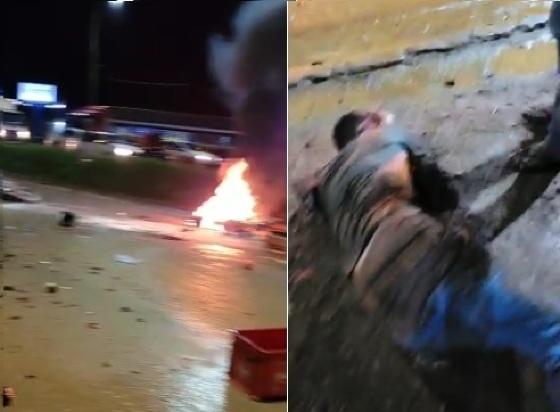Duas pessoas ficam gravemente feridas após duas motos colidirem e pegarem fogo em MT