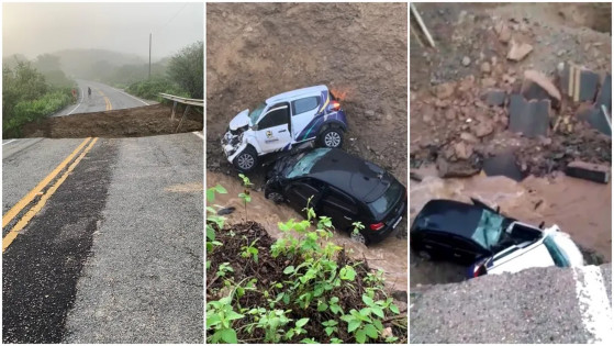 Carros caem em cratera aberta pela chuva, e sete pessoas ficam feridas