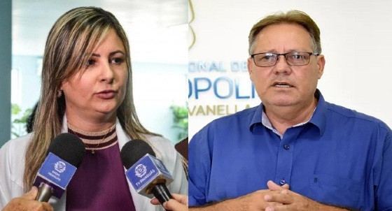 Interventora da Saúde em Cuiabá, Danielle Carmona Bertucini e  secretário estadual de Saúde, Gilberto Figueiredo (União) 