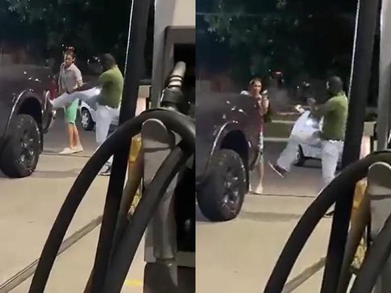 Homem chuta carro durante briga e é baleado em posto de gasolina