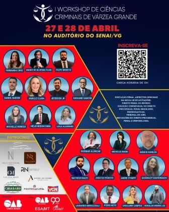  I Workshop de Ciências Criminais de Várzea Grande será nos dias 27 e 28 de abril