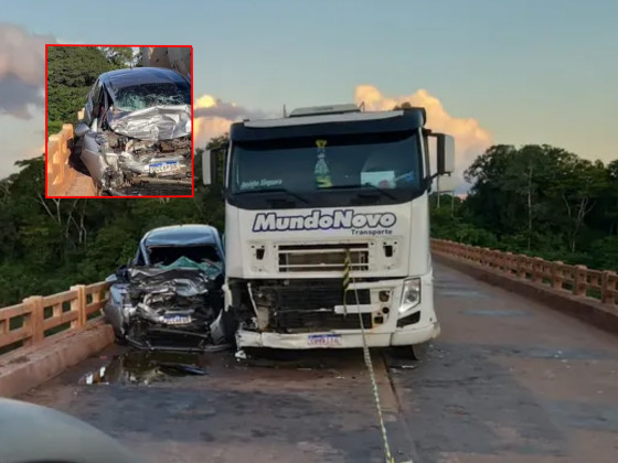 Mulher morre em acidente entre carreta e carro na ponte do Rio Cuiabá