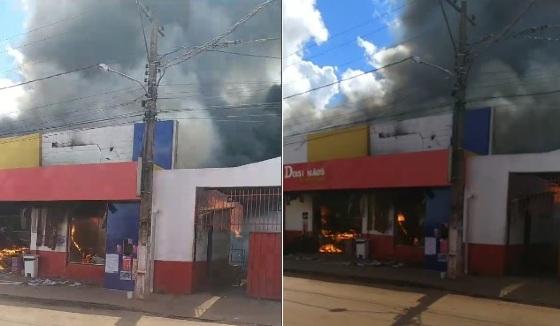 Incêndio de grande proporção atinge supermercado Dois Irmãos em VG