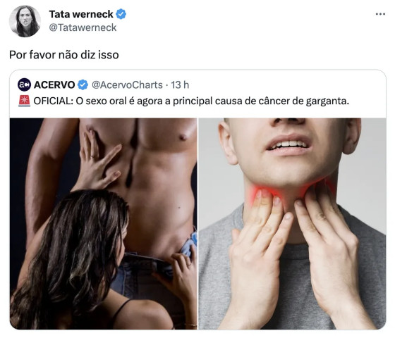 Tatá Werneck viralizou com post em Twitter sobre origem de câncer por sexo oral