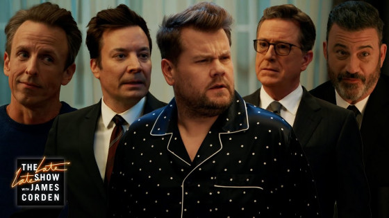 Apresentadores do "Late Night" invadem quarto de James Corden na despedida do "Late Late Show"