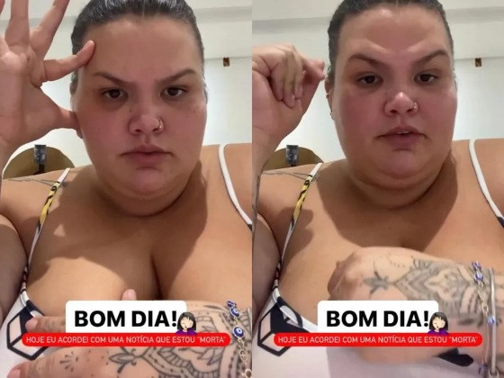 Thais Carla é dada como morta pelo INSS e exibe 'laudo' de óbito.