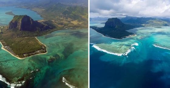 A cachoeira subaquática pode ser vista do alto em vôo de helicóptero ou hidroavião.