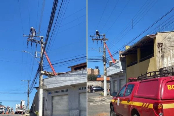 Homem sobe em poste para fugir da polícia e deixa moradores sem energia
