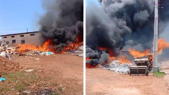 Incêndio de grandes proporções atinge galpão de reciclagem em VG