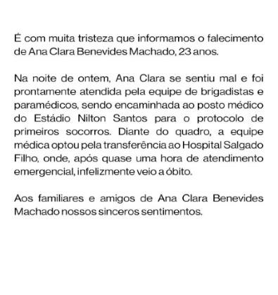 nota; morte; Ana Clara; show; 