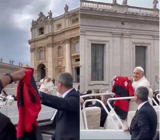 Torcedor do Flamengo presenteia o Papa Francisco com uniforme do time