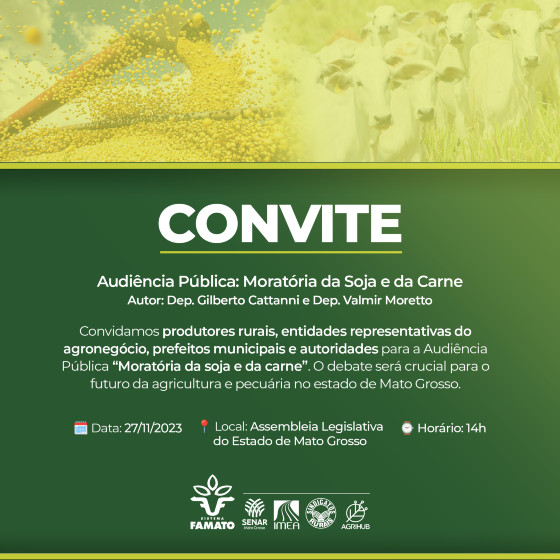 Famato convida lideranças do agro para audiência sobre 