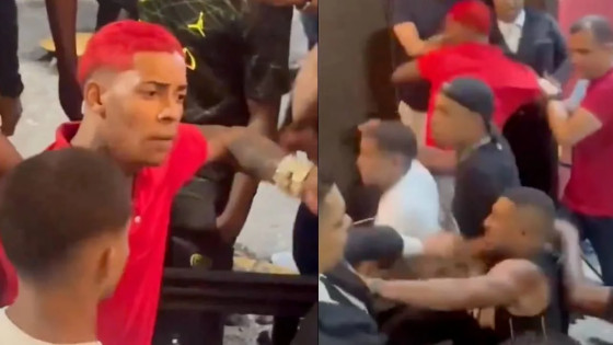 MC Poze e amigos se envolvem em briga com seguranças após serem impedidos de entrar em casa de show.