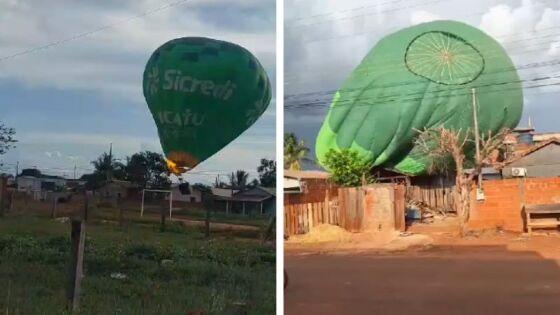 Balão de cooperativa de crédito com Papai Noel cai e casa é atingida em MT