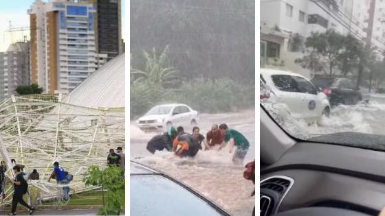 Fortes chuvas causam estragos em Goiânia-GO; Motociclista é arrastado