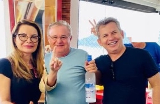 Primeira-dama, Virginia Mendes, empresário Erai Maggi (meio) e o governador Mauro Mendes