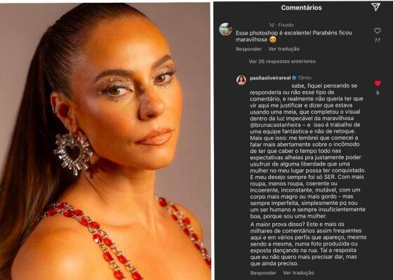 Paolla Oliveira rebate críticas sobre uso de Photoshop e defende sua liberdade