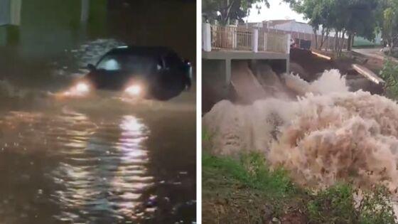 Forte chuva deixa casas e ruas alagadas em Cáceres