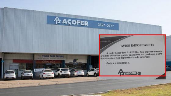 Açofer é alvo de criticas após proibir alimentação de cães e gatos nas dependência da loja