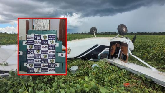 Aeronave com 465 kg de drogas é apreendida após cair em zona rural de MT.