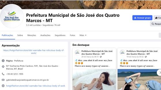 Página do Facebook da Prefeitura de São José dos Quatro Marcos, em MT é hackeada com conteúdo sexual