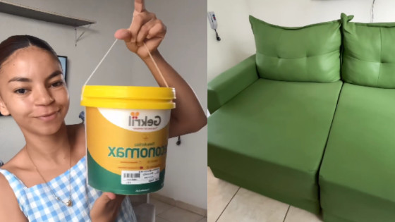 Influencer pinta sofá de verde 