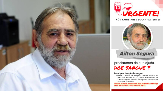 Familiares pedem doação de sangue para professor da UFMT.