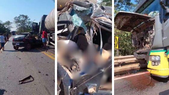 Colisão frontal entre caminhão e carro deixa dois mortos em MT